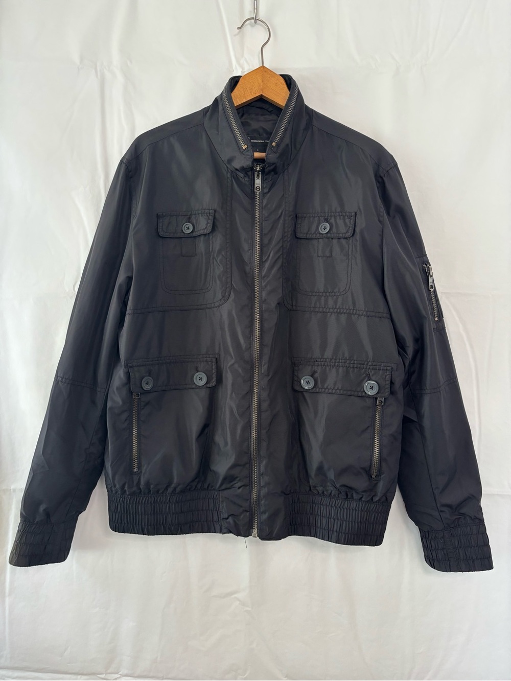 I.N.C. INTERNATIONAL CONCEPTS Black Utility Bomber Jacket Size Large